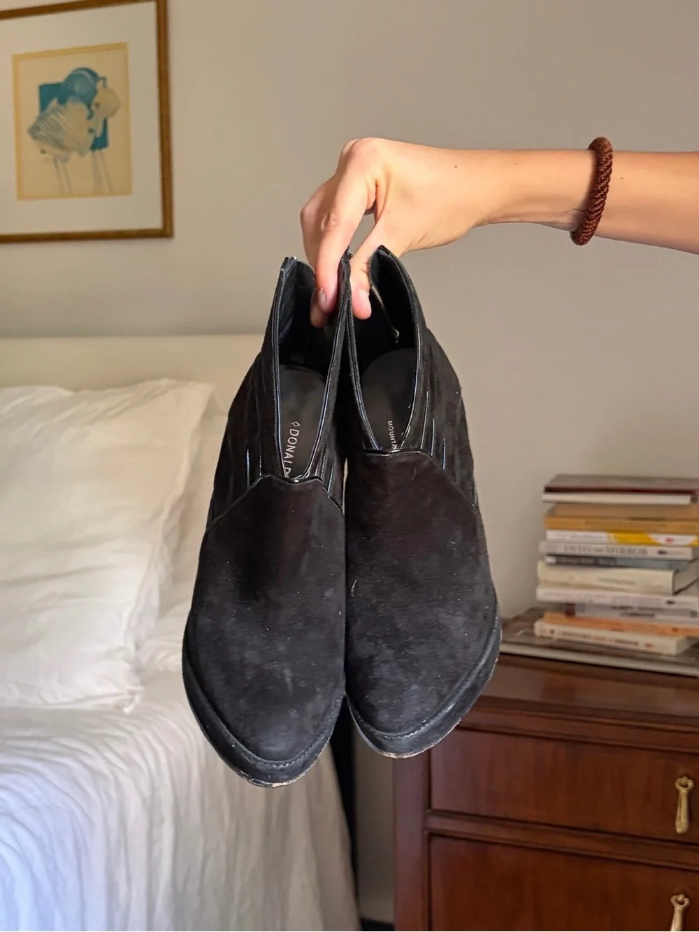 Donald J. Pliner Black Suede Wedge Ankle Booties with Back Zippers